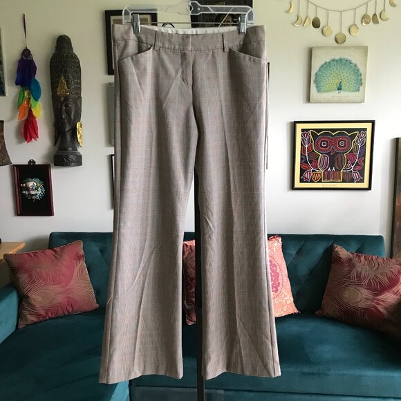 Express Pants - EXPRESS size 8 Brown Blue Orange Plaid Stretch EDITOR Wide Leg Flare Dress Pants